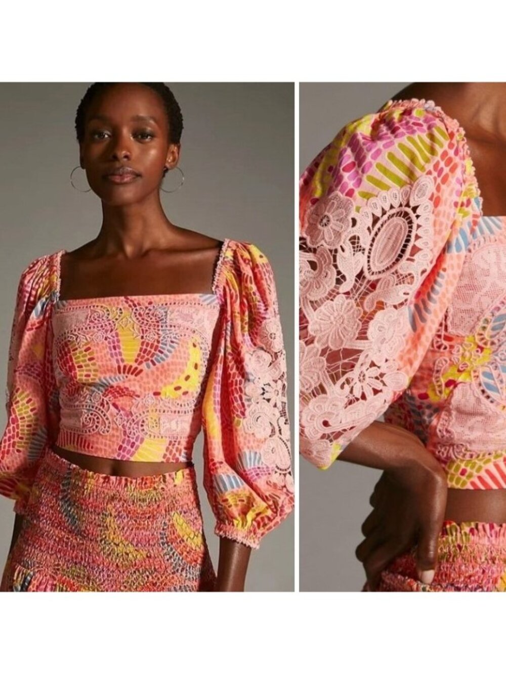 💗 NEW FARM Rio x Anthropologie Pink Dotted Bananas Blouse size L
